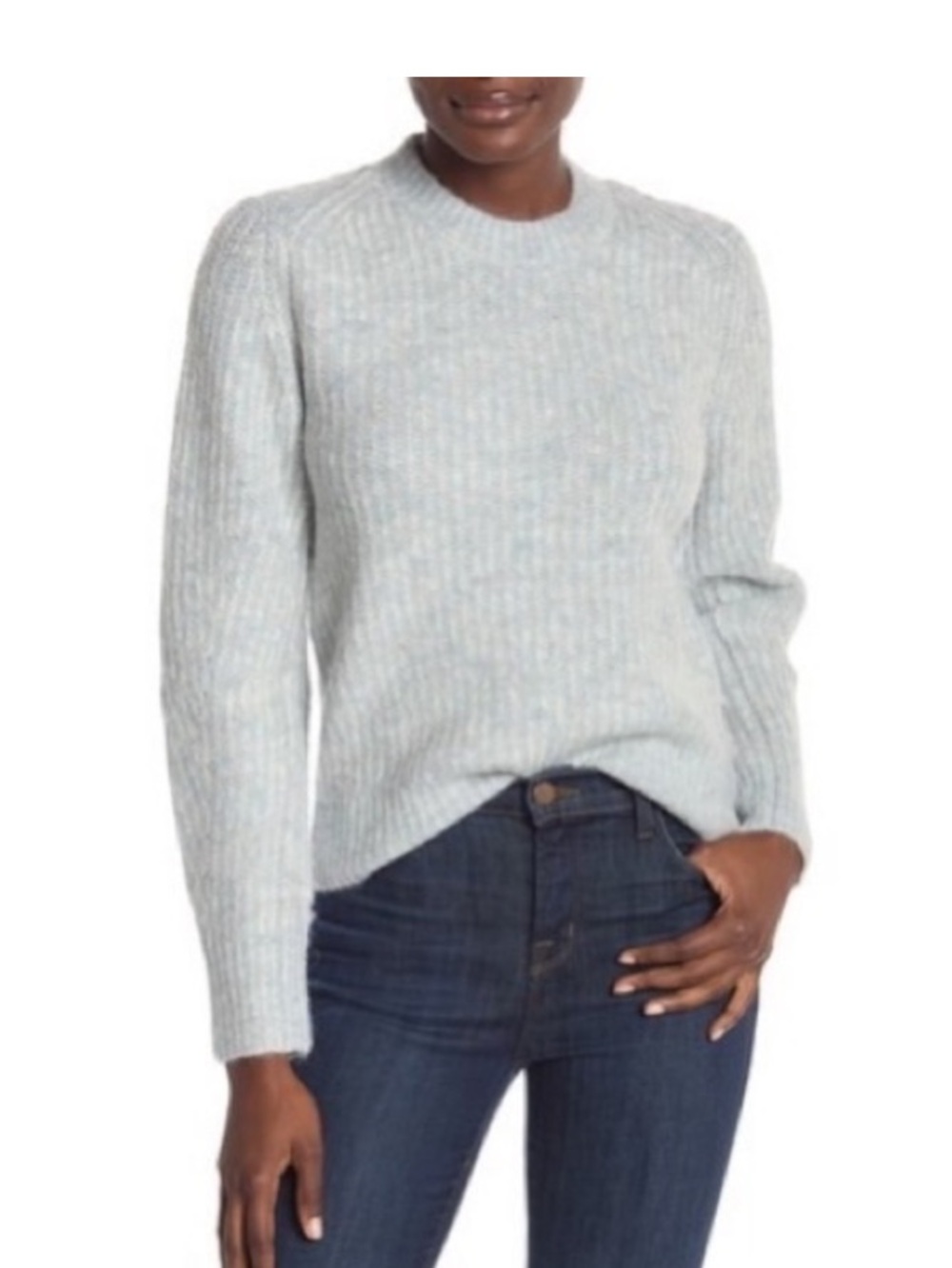 Rag & Bone Alpaca Wool Blend Rib Knit Fuzzy Sweater soft blue XL Soft Cozy